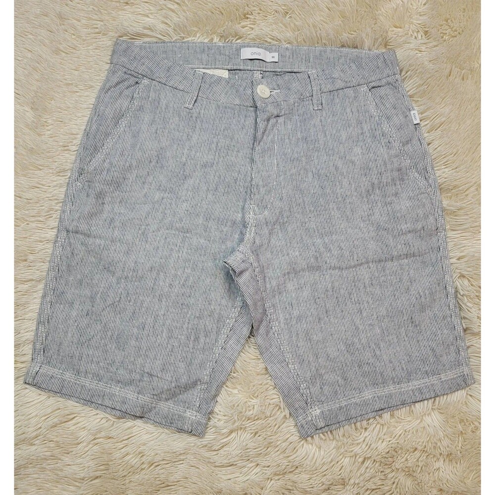Onia Men Size 30 Austin Linen Micro Stripe Deep Navy Shorts Pockets 10" Inseam C